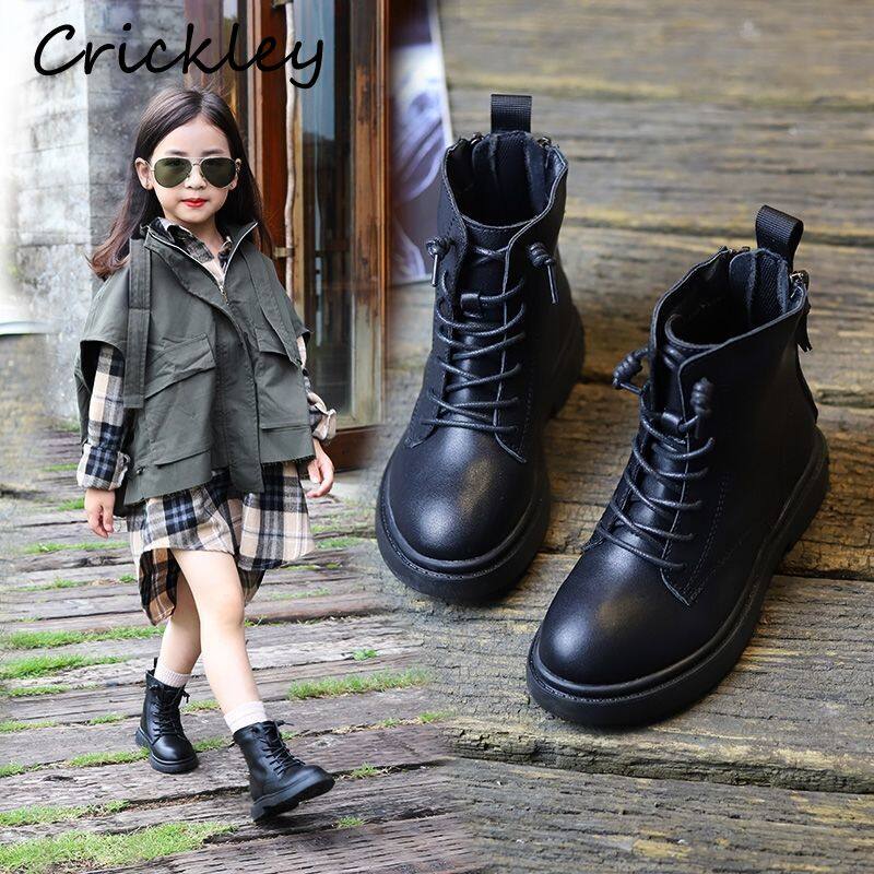 GZ-Spring Autumn Girls Boots Black Pu Leather Ankle Shoes For Kids Girls Soft Bottom Comfortable Casual Boots Children's Shoes