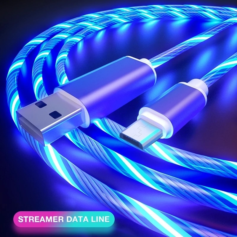 2M Type C Glowing Cable Mobile Phone Charging Cables LED Light Charger For Samsung Xiaomi Iphone Charge Wire Co