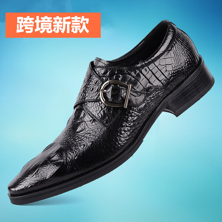 QBELY British Style Men's PU Leather Crocodile Shoes Men Classic Business Casual Shoes Handmade Dress Flats Shoes Oxfords