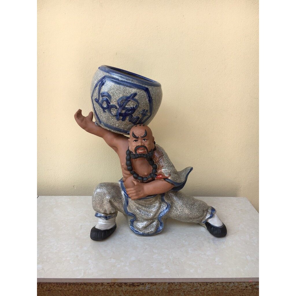 Chậu tượng Lỗ trí thâm vác vò men Rạn gốm Bát tràng 1 size CT-25