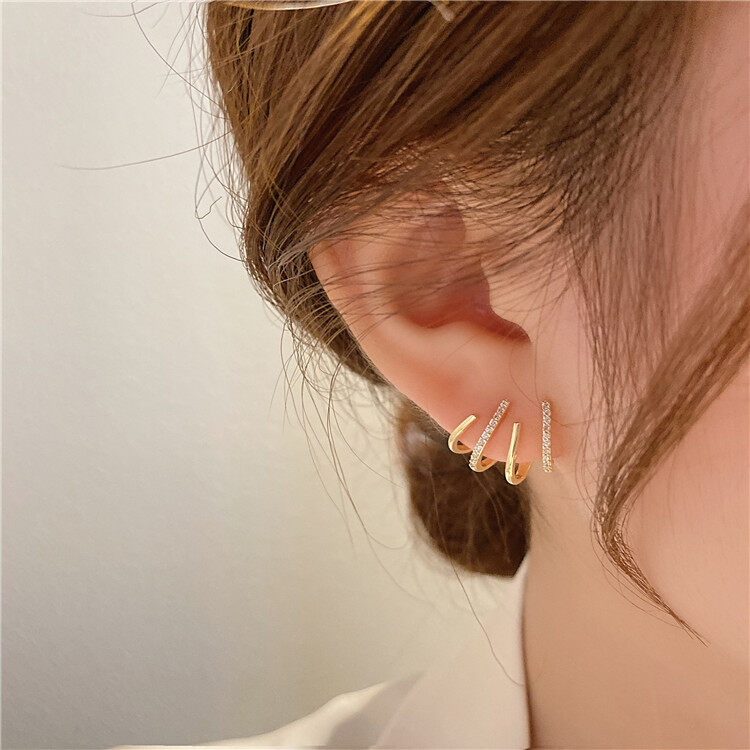 Frascati Korean New Design Fashion Jewelry Exquisite Rake Copper Inlaid Zircon Earrings Unusual Girl Gift Women's Daily Work Accessories