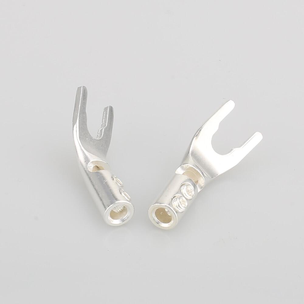 8Xaudiocrast Pure Copper Silver Plated Spade Plug Speaker Cable Wire Connector Hifi Fork Connector
