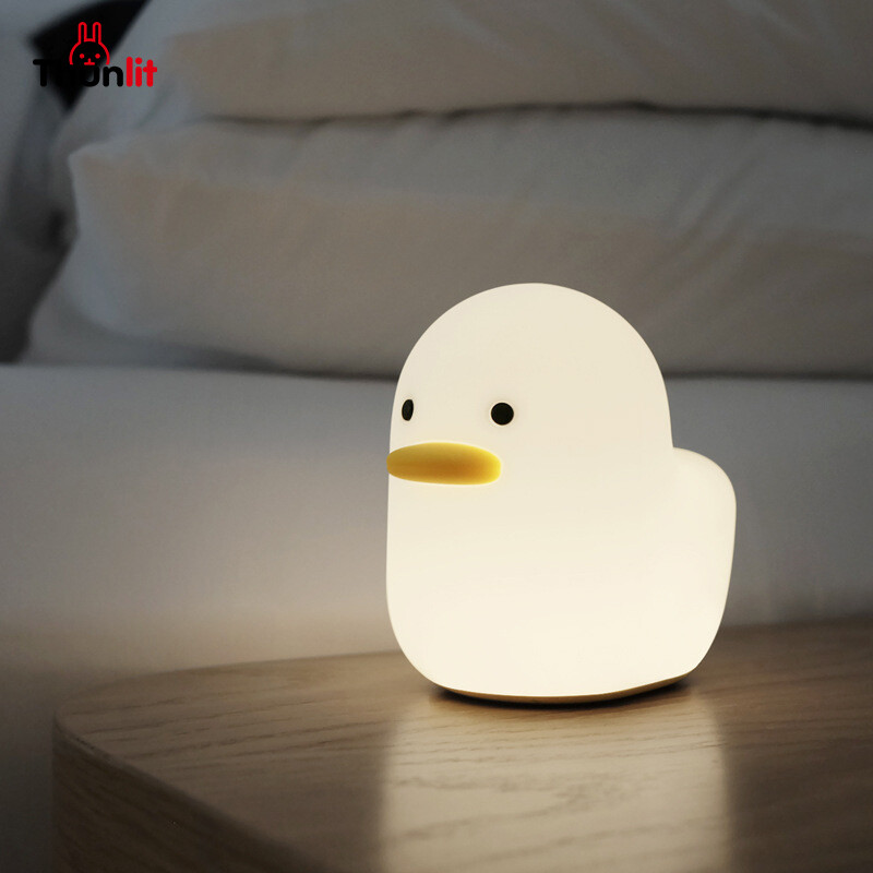 Thunlit Duck Night Light Cute USB 1200mAh Rechargeable Dimmable Silicone Duck Lamp Timed Shutdown Squishy Duck Sleep Light