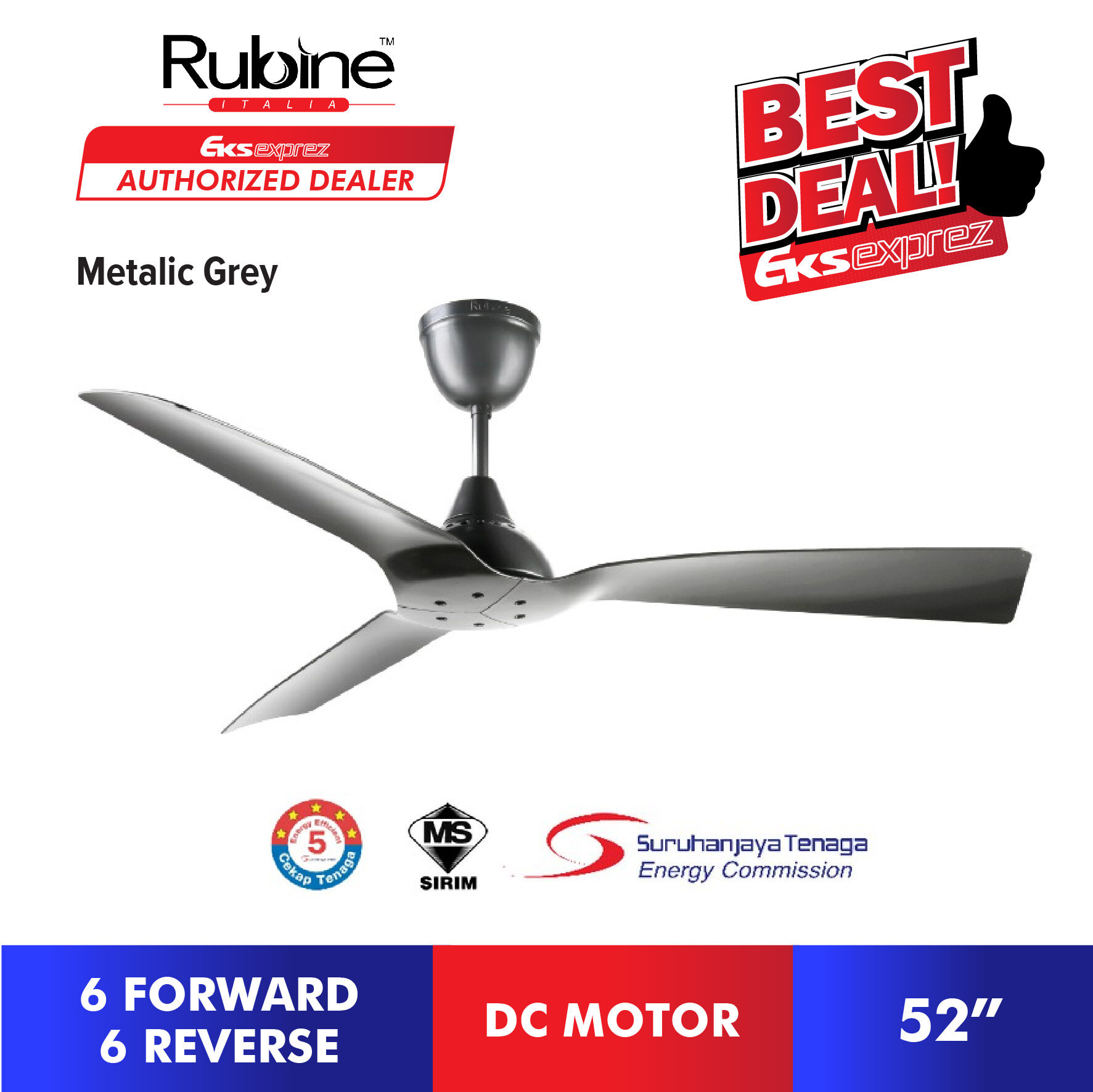 Rubine Ceiling Fan (52") RCFPRESTO523BMG DC Motor Fan Lazada