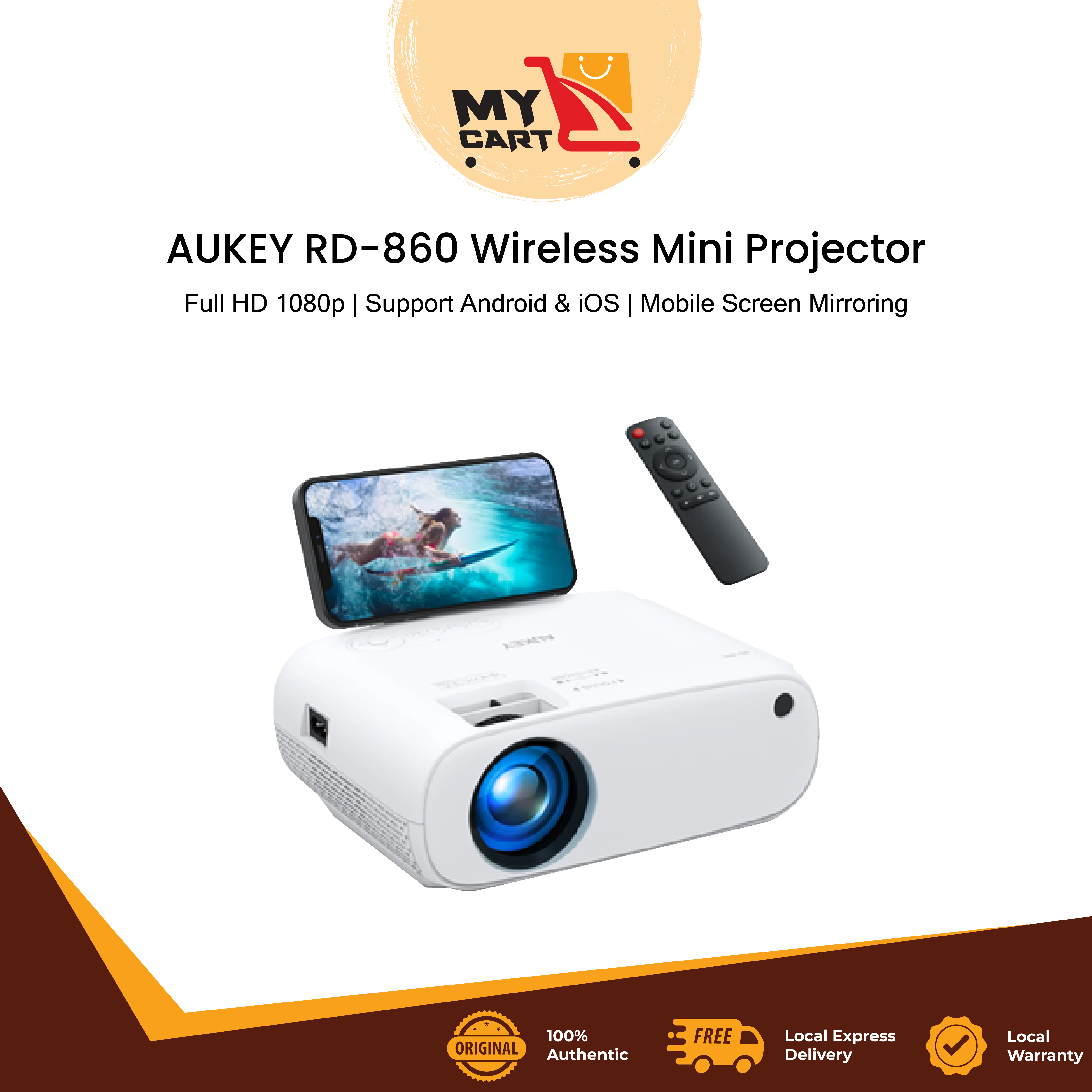 AUKEY RD860 Wireless WiFi Mini Projector > Full HD 1080p > Support