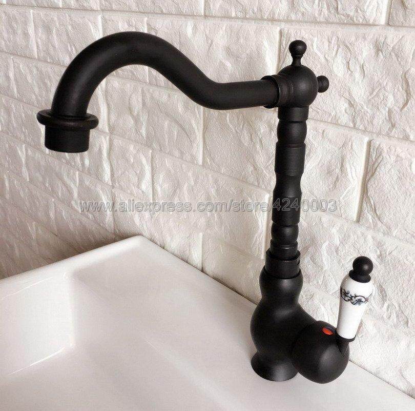 Kitchen Faucet Black Brass Faucet 360 Degree Swivel Single Handle Vessel Sink Vintage Kitchen Mixer Tap Knf358 Lazada Singapore