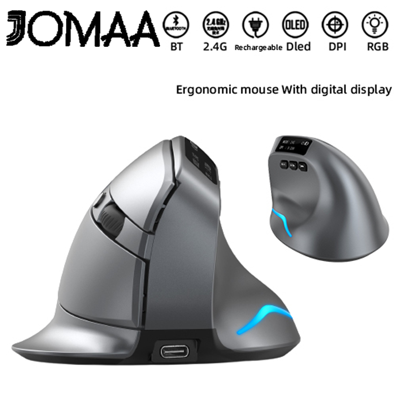 Jomaa Chuột công thái học 2.4G Có Thể Sạc Lại Chuột chơi game chuột bluetooth không dây Sạc Hiển Thị Chuột chế độ kép Chuột đứng không dây chuột câm Cho máy tính bảng Mac Windows IOS