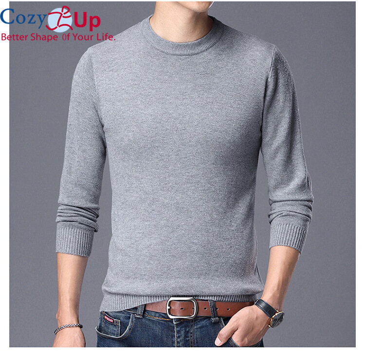 Cozy Up Men Long-sleeved Sweater Fashion Round Neck Slim Solid Color