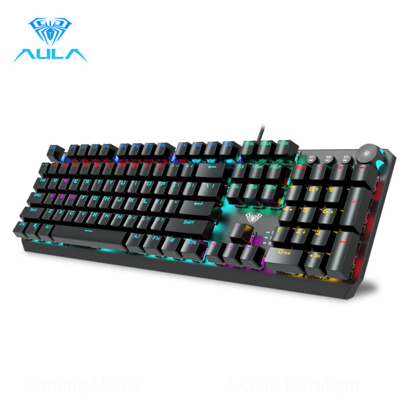 YFD AULA F2066 Gaming Mechanical Keyboard 104 keys anti-ghosting macro programming Multimedia knob for pc laptop offical computer Singapore