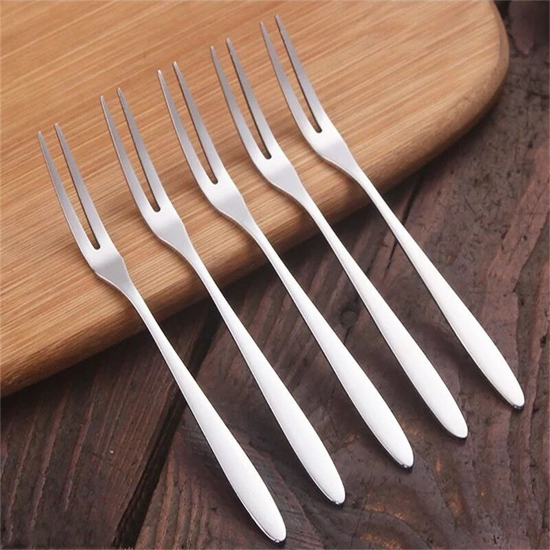 1/5/10pcs Stainless Steel Two-tine Fruit Fork Snack Cake Dessert Forks West Tableware Fruit Fork Home Flatware Kitchen Accessories