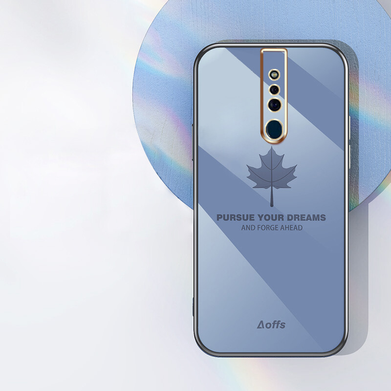 YBD Straight Edge Plating Phone case For OPPO F11 casing,Precise Camera Protection case Maple leaf pattern cover with Free lanyard