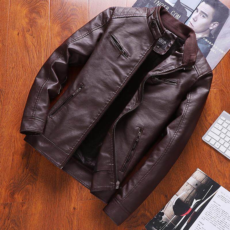 Leather Jackets For Men Mens Fashion Man Locomotive Leather Coat Men Jacket S Plus Velvet Korean Style Slim Fit 2019