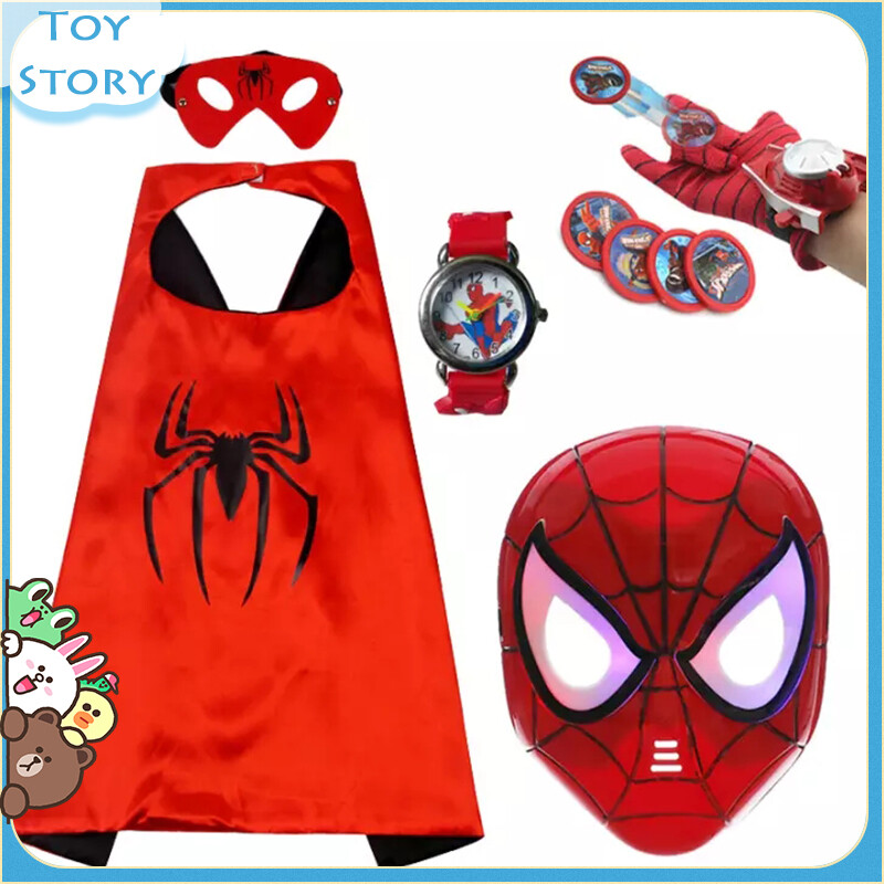 Kids Size The Avengers Superhero SpiderMans Cloak Glow Watch Costume Accessories Cosplay Clothing Mantle Birthday Gift for Boys