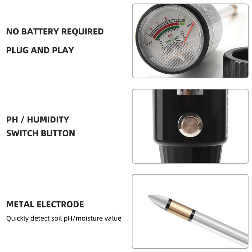 Dụng Cụ Kiểm Tra Đất PH & Dụng Cụ Kiểm Tra Độ Ẩm Giá Trị PH Đất & Công Cụ Kiểm Tra Ẩm Không Cần Pin Cho Vườn Cây Ăn Quả Ngoài Trời Trồng Cây Trong Nhà