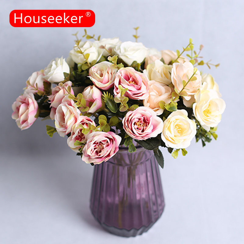 Houseeker 10 Rose Mini Flower Heads Vintage Style Imitation Models For Wedding Party Decoration