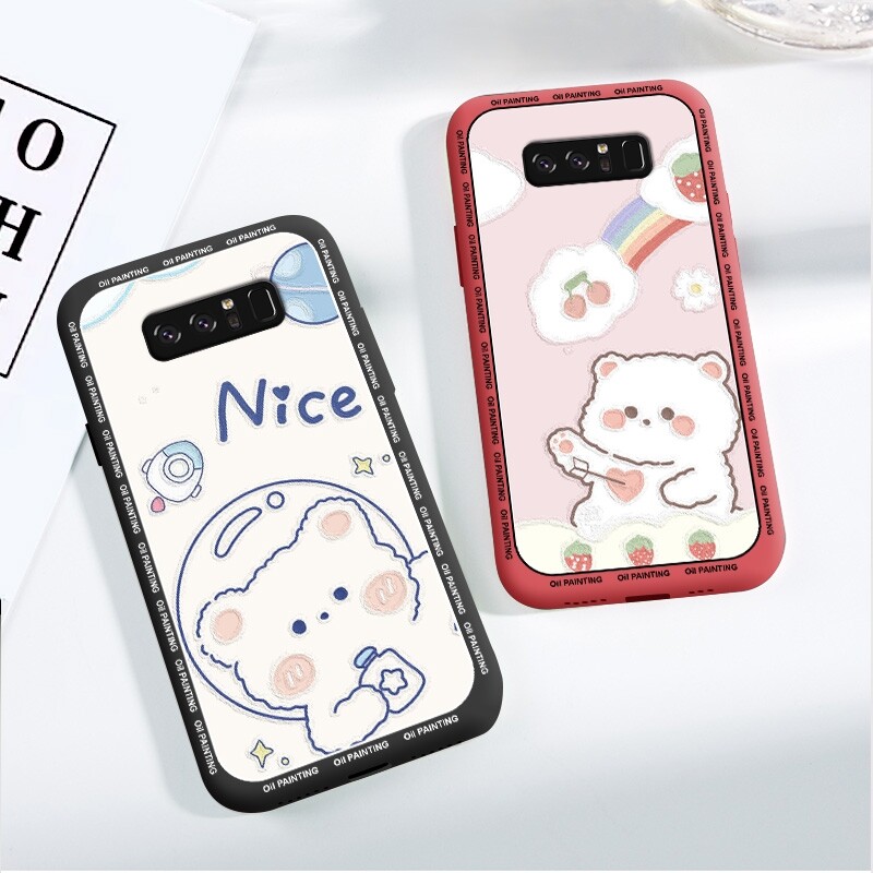 For Samsung Galaxy Note 10 LITE Note 10 PLUS Note 20 ULTRA Note 8 Note 9 Case with Cute cartoon oil painting rabbit bear Shockproof soft thin Back Cover Liquid Silicone Pattern Camera Full Lens protector casing