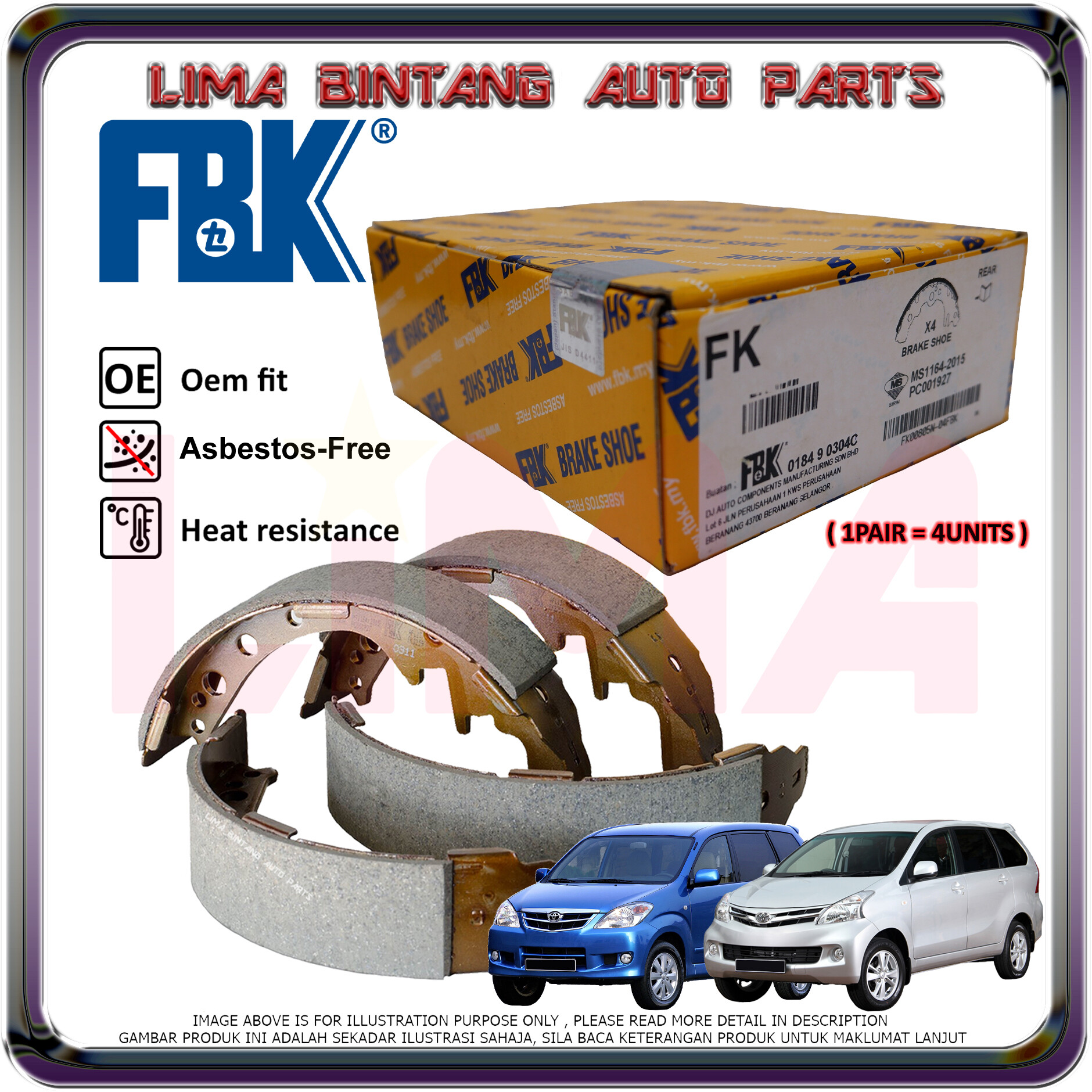 Toyota Avanza F601 F602 F651 F652 Rear Brake Drum Shoe , Brake Lining ...
