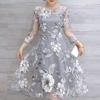 grey floral chiffon dress