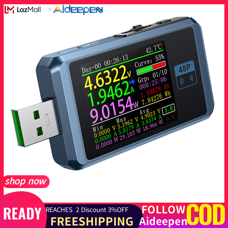 Aideepen USB Power Meter USB Voltage Meter and Current Tester LCD Display Power Tester Multimeter Ammeter Voltmeter
