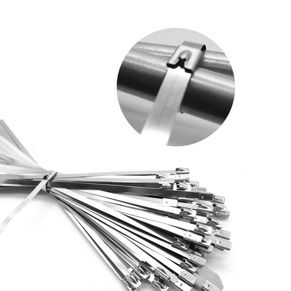 100PCS 304 Stainless Steel Locking Cable 4.6 x 100MM / 250MM Metal Zip Ties Cable Ties Locking Tie Wraps