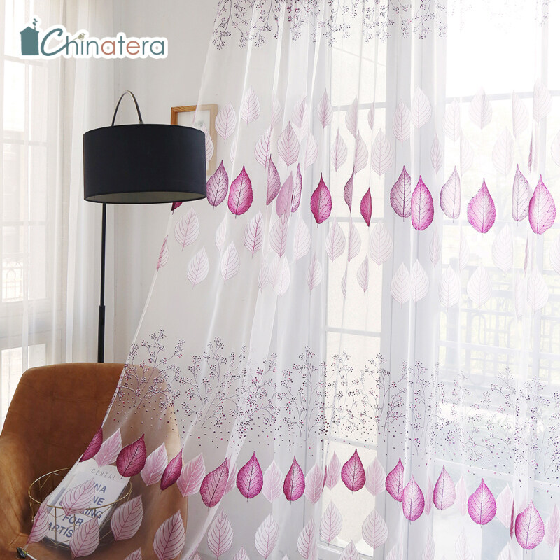 Rèm Vải Tuyn Chinatera In Hình Lá Phong Cách Bắc Âu Đơn Giản, Rèm Cửa Trượt Đục Lỗ, Rèm Cửa Sổ Ban Công Mỏng Trang Trí Nhà Cửa