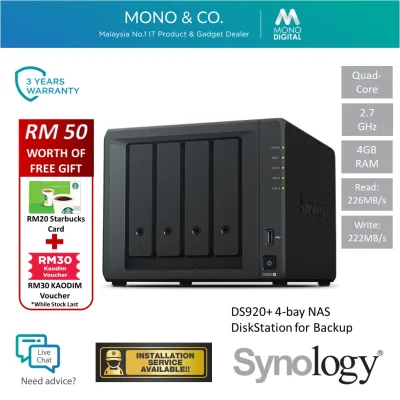 Synology DS920+ 4-Bays NAS DiskStation Backup Data Storage NAS External Hard Drive for Growing Business compatible with Seagate Ironwolf NAS HDD [FREE RM20 STARBUCKS CARD]