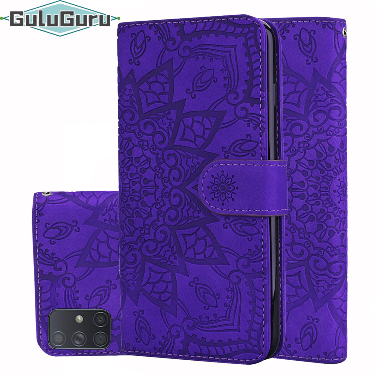 For Samsung A51 A71 Leather Case, Wallet Phone Case Light Slim Flip Folio Cover Durable Shell Genuine Matte Calf Skin Feel, with Kickstand and Cash Card Slots Wristband