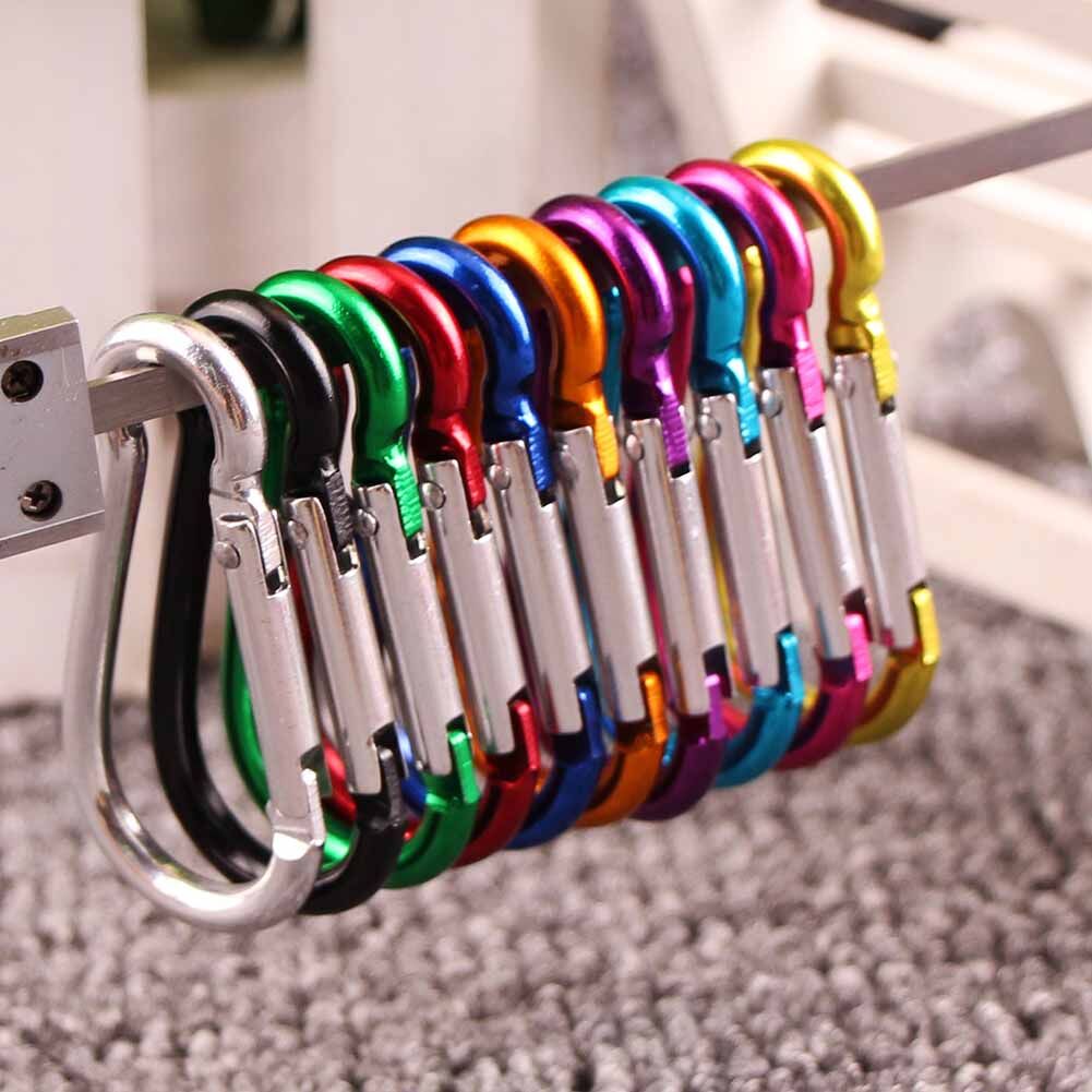 10PCSล็อคอลูมิเนียมD-แหวนพวงกุญแจตะขอแขวนคลิปCarabiners Campingพวงกุญแจไต่เขาสีสุ่ม