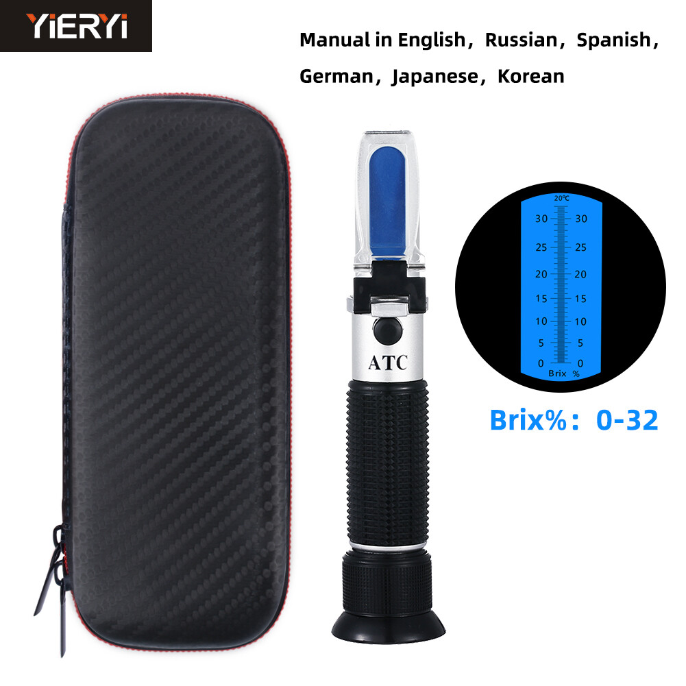 Yieryi 0-32% Brix Refractometer sugar Refractometer Ror Brix Sugar Beer ATC Optical Test Meter With Leather box