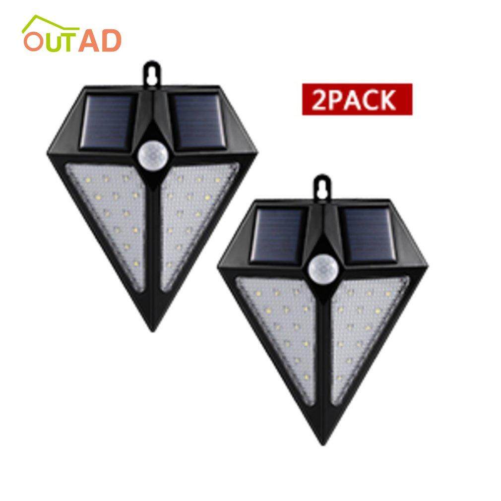 OUTAD 2 chiếc 24LED Năng Lượng Mặt Trời P * owered tiết kiệm điện Chống Thấm Nước Năng Lượng Mặt Trời An Ninh Tam Giác Đèn Tường có Cảm Biến Chuyển Động ngoài Trời