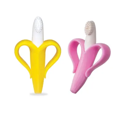 LUSONA 2 in 1 Banana Baby Silicone Teether Baby Toothbrush Baby Toys Toy Fruit Teether Teethers