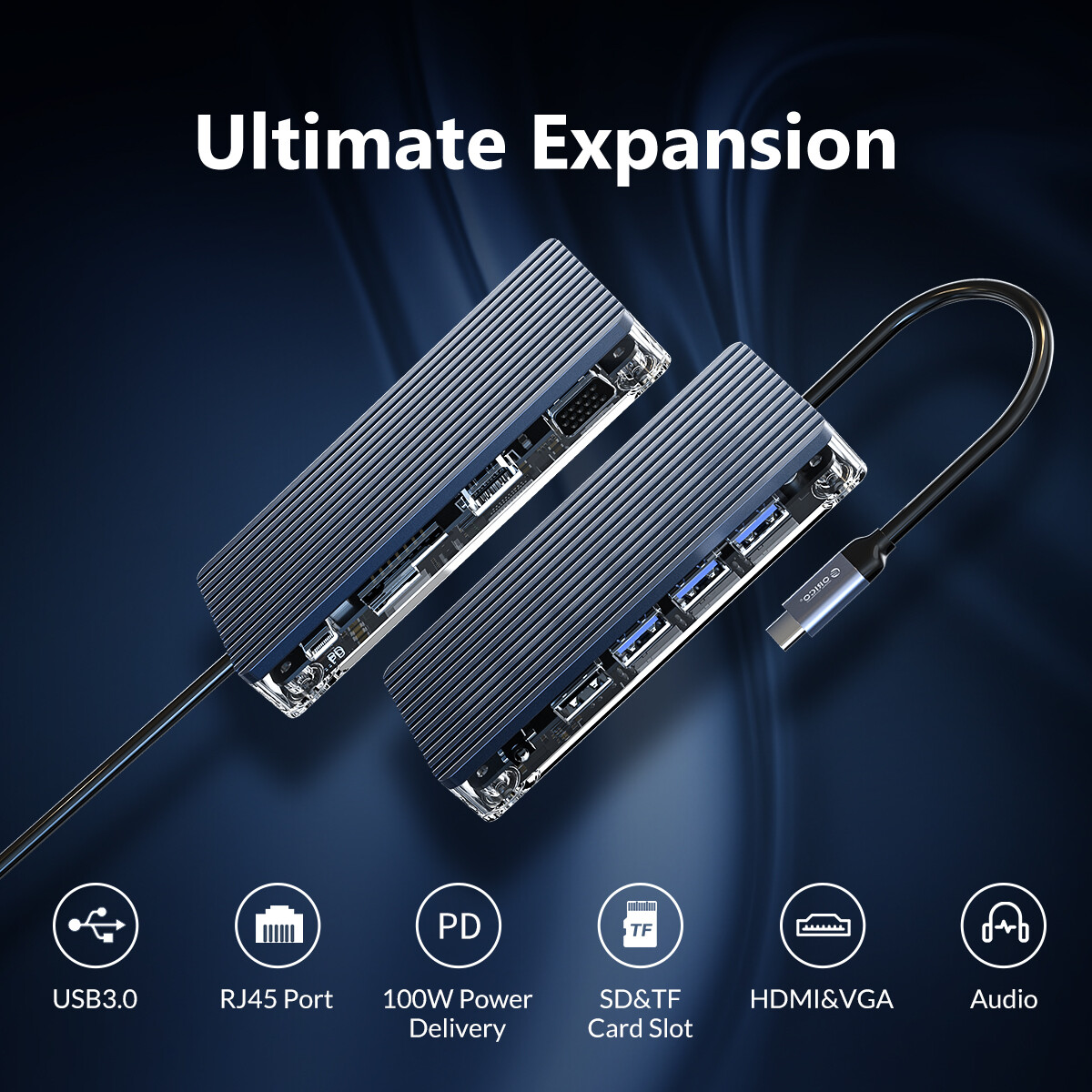 ORICO USB C HUB Type C Laptop Docking Station USB 3.0 RJ45 Ethernet Card Reader USB Splitter Adapter M acBook Accessories
