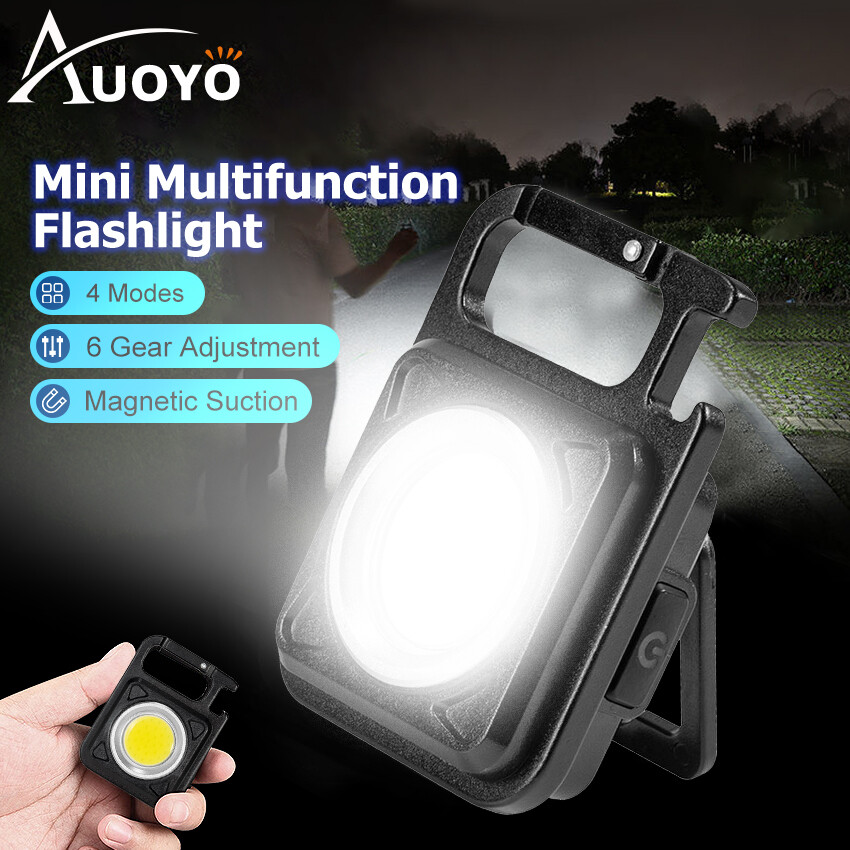 Auoyo Mini Keychain Led Light Flashlight Rechargeable Multi Function Mini  COB Led Light Pocket Key Chain Flash Light USB for Outdoor Camping Small Light Corkscrew Keychain Light
