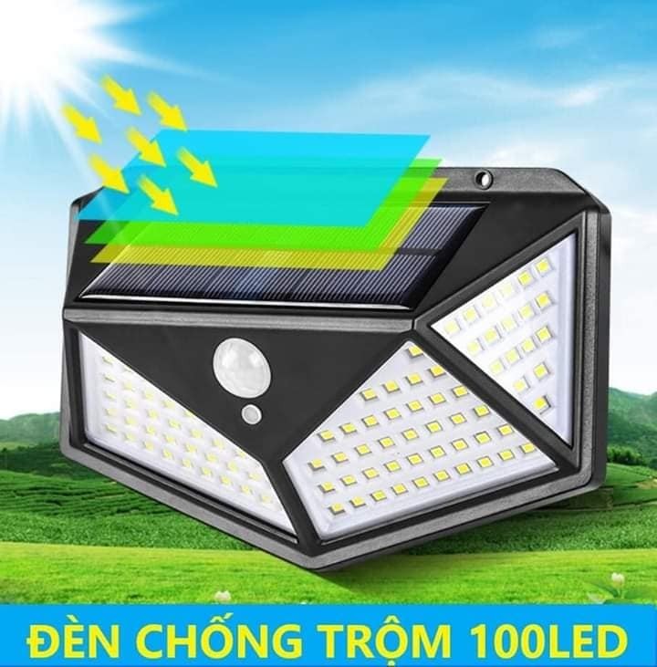 Đèn cảm biến led siêu sáng- đèn cảm biến hấp thụ năng lượng mặt trời 100 bóng led siêu sáng chống chộm