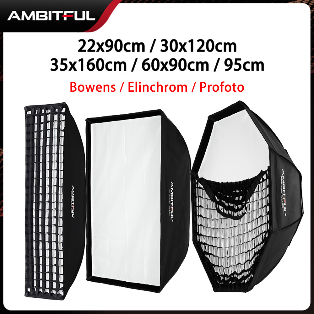 Ambitful 60x90cm 22x90cm 30x120cm 35x160cm 95cm hình chữ nhật bát giác lưới tổ ong softbox cho khung máy ảnh bowens đèn flash studio softbox