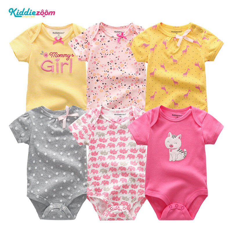 Kiddiezoom 6 Set Newborn Baby Fashion Clothing Boys Girls Baby Short Sleeve Baby Body Suits Baby Onesies 100% cotton 0-12 months