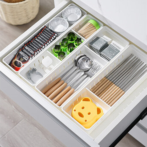 3PCS Adjustable Kitchen organizer Cutlery Drawer Organizer, Flatware Drawer Tray for Silverware, Serving Utensils, Multi-Purpose Storage for Kitchen, Office, Bathroom Supplies Kitchen Cutlery Partition Divider Cabinet Box Plastic Drawer Storage Organizer