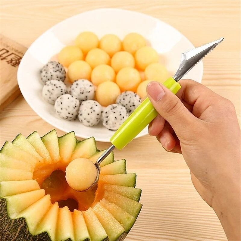 Small Melon Baller Scoop Set 4 In 1 Stainless Steel Fruit Scooper Baller Seed Remover Melon Baller Fruit Carving Knife Cutter