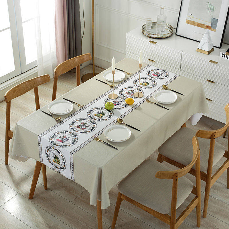 Lovehome Exquisite Print PVC Tablecloth 2 4 6 8-Seater Rectangular Dining Table Cloth Waterproof Hotproof Table Cover