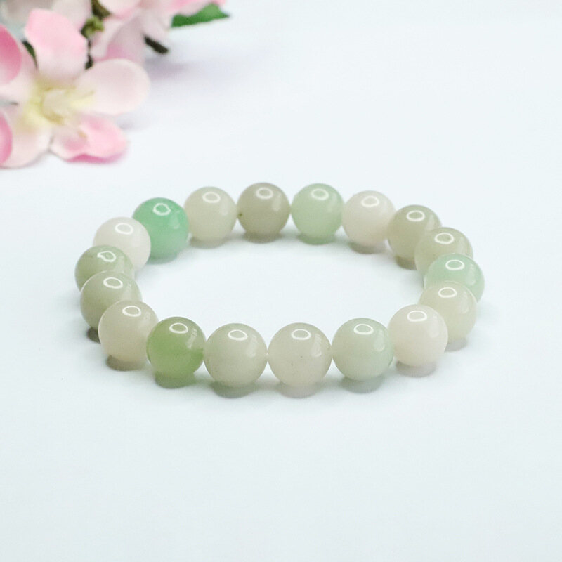 TIMESWIND Simple Natural Jade Light Green Round Beaded Bracelet for Women with Certificate