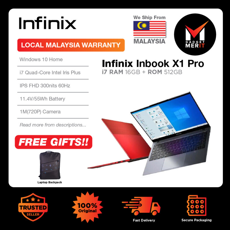 Infinix Inbook X1 Pro Laptop | 16GB RAM+512GB ROM | Intel® Core™ i7-1065G7 | Viewing Angle 178 degrees | Windows 10 Malaysia