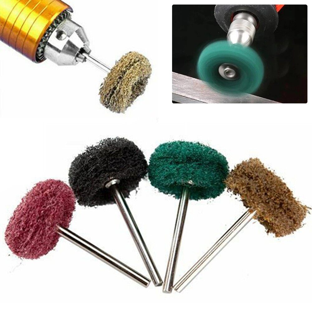 4Pcs Mini Drill Abrasive Brush Nylon Buffing Polishing Wheel With 3mm Shank For Rotary Tool Accessories Set Grinding Sanding