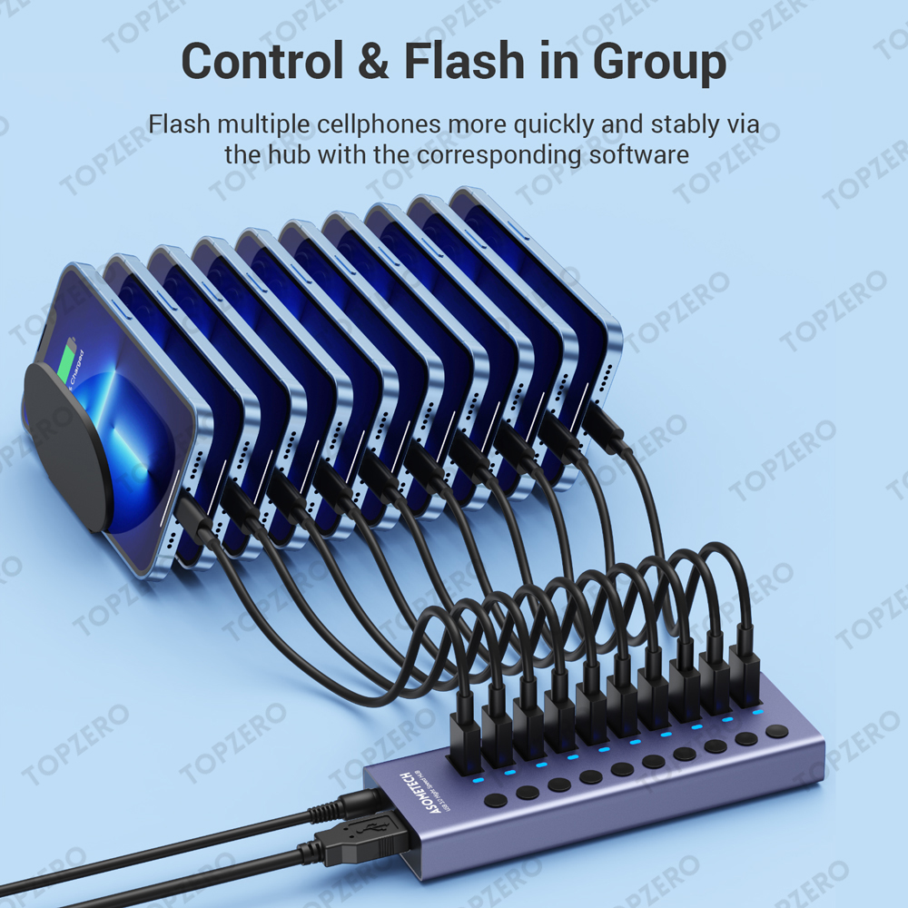 TOPZERO Bộ Chia USB 7/10 Cổng 3.0 Bộ Chia USB 3.0 Bộ Chia USB Đa Năng Tốc Độ 5Gbps + 60W (12V/5A) Bộ Chuyển Đổi Nguồn 7/10 Cổng Bộ Chia USB 3.0 Có Công Tắc Cho Máy Tính Xách Tay
