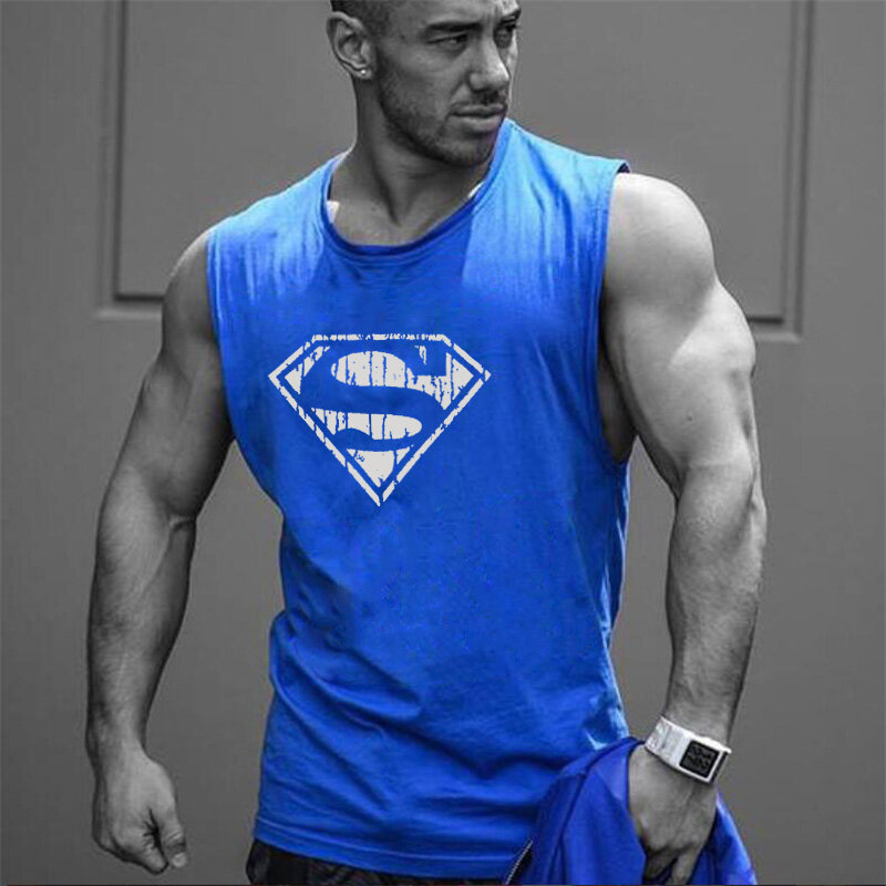 Sports men's muscle fitness summer models European and American gym vest men's cotton fitness leisure training tank top