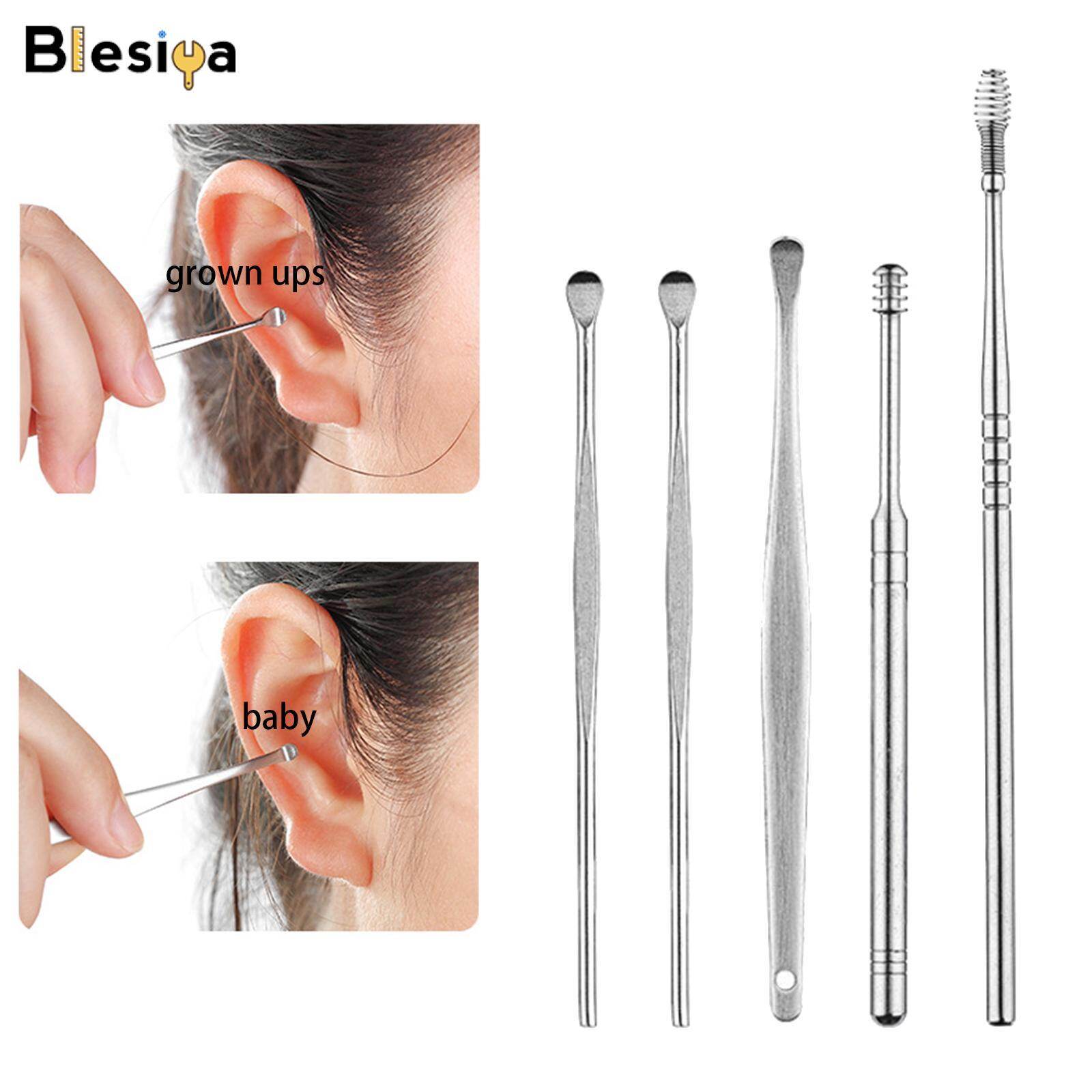 Blesiya 5x Earwax Remover Tool Stainless Steel Safely and Gently Earwax Cleaner Tool
