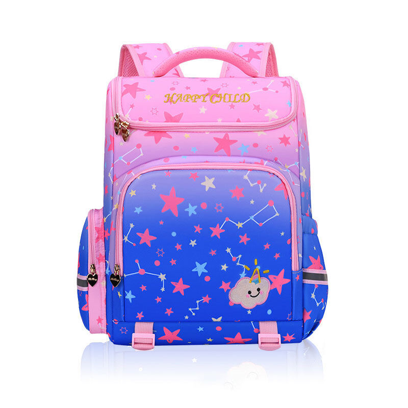 BAOLONGXIN New children's school bag Starry sky gradient schoolbag for elementary school students Grades 1-3-6 Spine protection and backpack