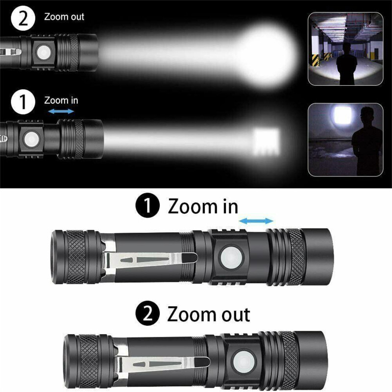 TH Led Tactical Flashlight 4 Modes Waterproof Zoomable Super Bright Usb Rechargeable Torch Hand Lantern