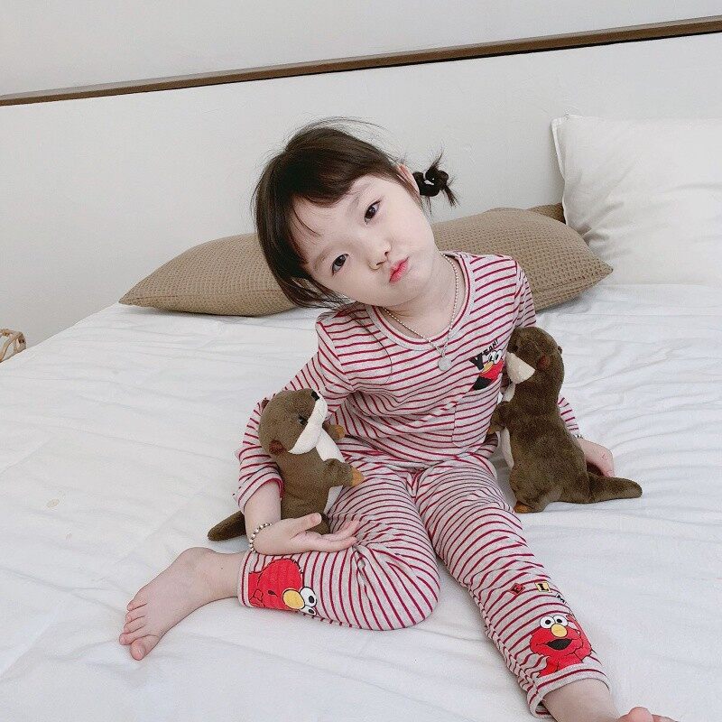 Nơi bán 2 Bộ Quần Áo Sát Nách Hoạt Hình Sọc In Thường Ngọt Phù Hợp Với Mùa Thu Bộ Đồ Ngủ Cotton Mềm Áo + Quần