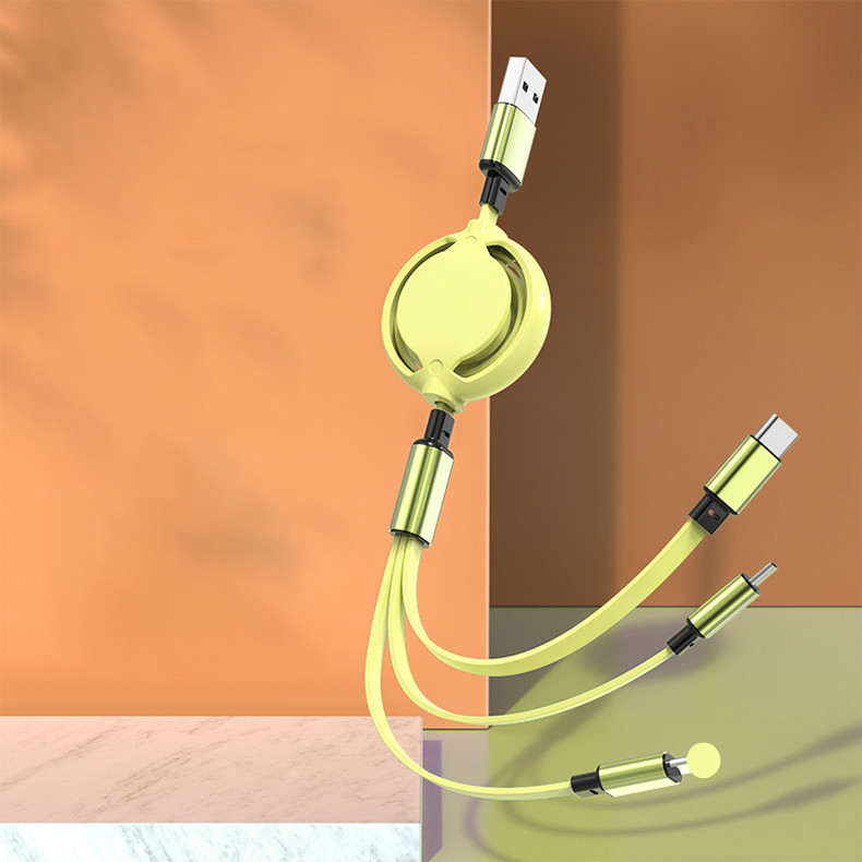 TAIDU Three-in-one data cable retractable car one-to-three fast charging cable