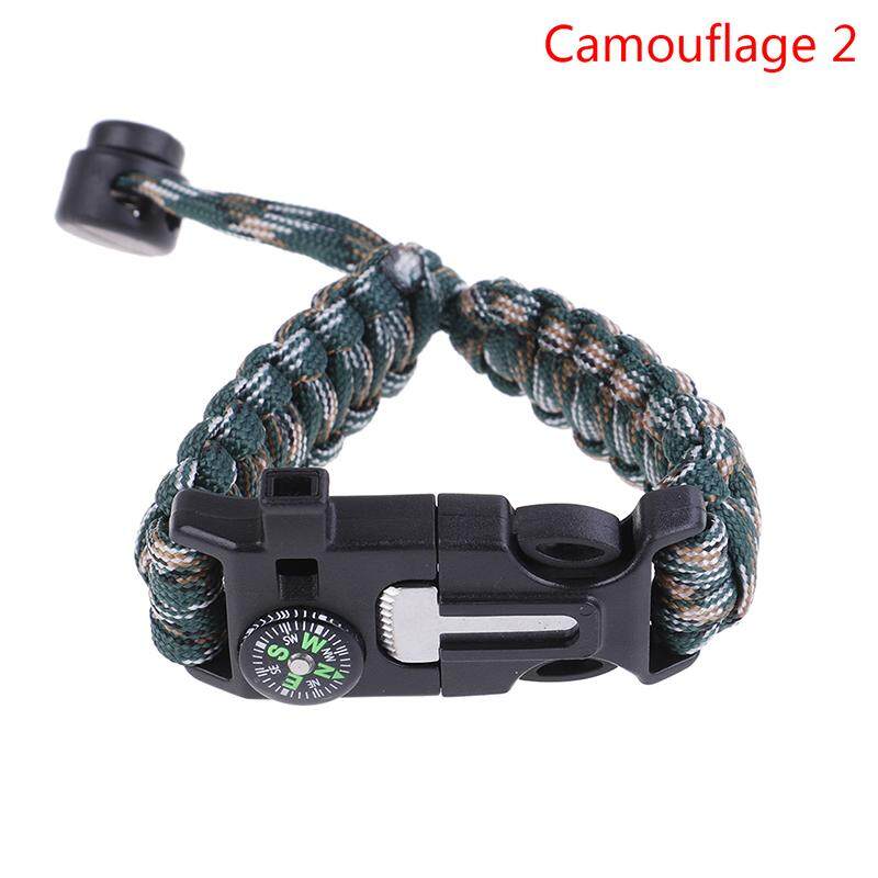 5 in 1 Outdoor Survival Gear Escape Paracord Bracelet Flint Whistle Compass ^S
